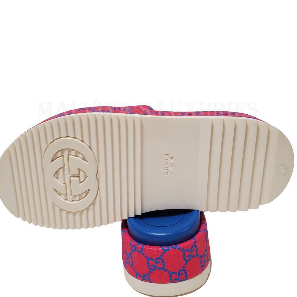GUCCI SHOES GG SUPREME CANVAS JOY FUCHSIA PLATFORM SLIDE - Picture 10 of 15